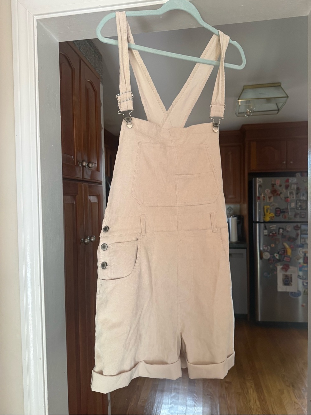 Wishlist Beige Corduroy Short Overalls Romper
